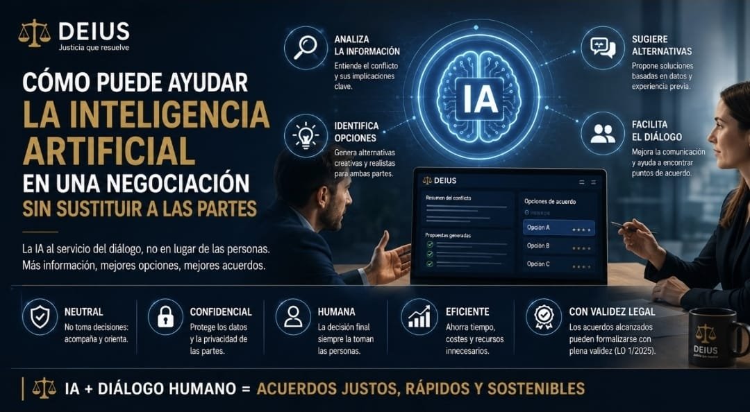 Infografía sobre cómo puede ayudar la inteligencia artificial en una negociación sin sustituir a las partes