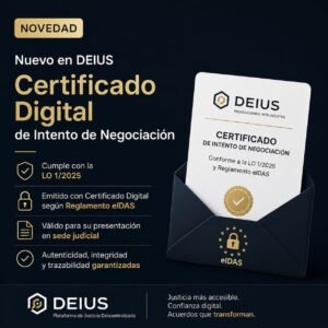 Certificado Digital de Intento de Negociación de DEIUS, conforme a la LO 1/2025 y al Reglamento eIDAS